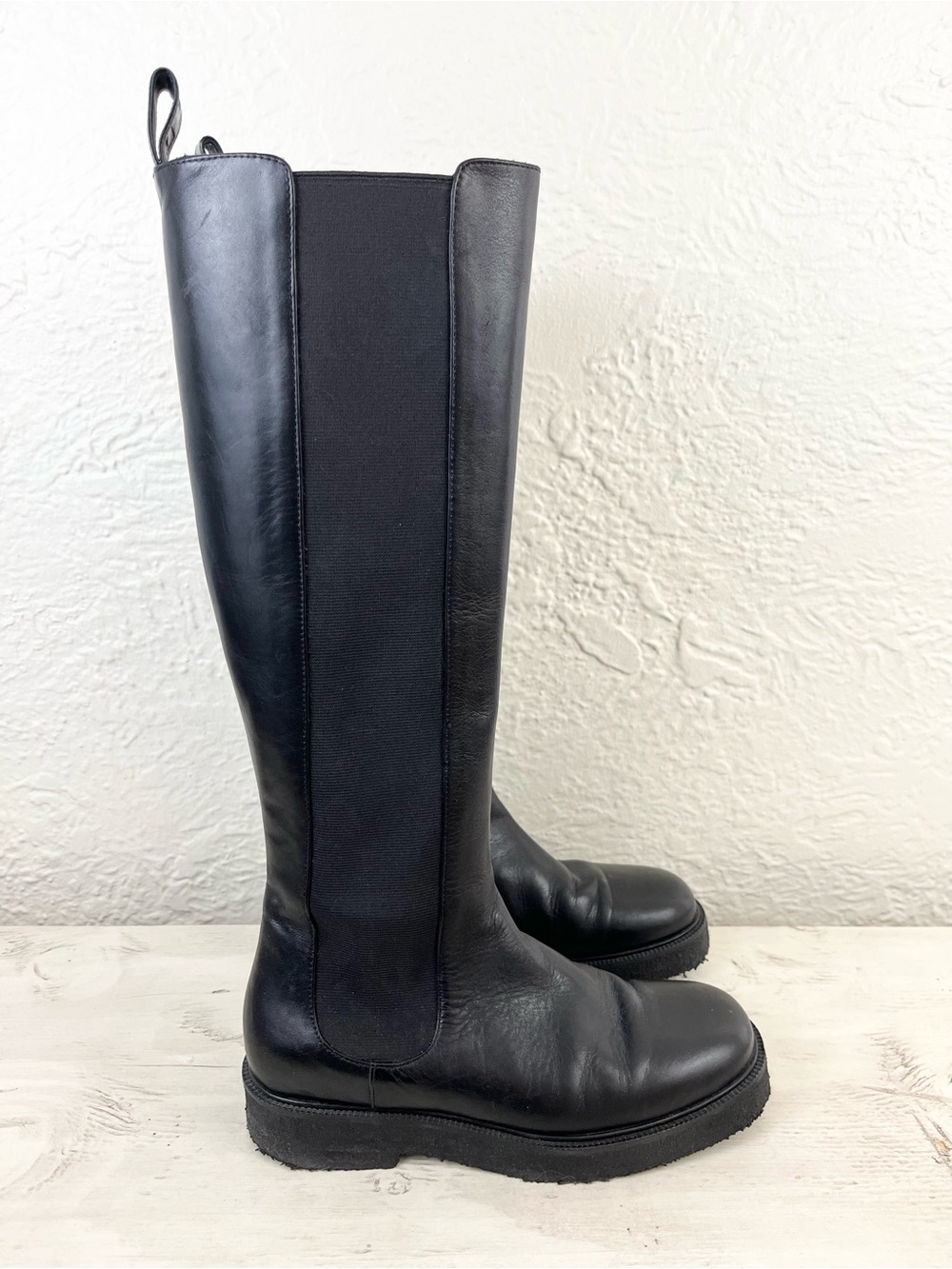 STAUD Tall Boots Black Leather Chelsea Palamino Riding 38 8 Moto - Picture 9 of 13
